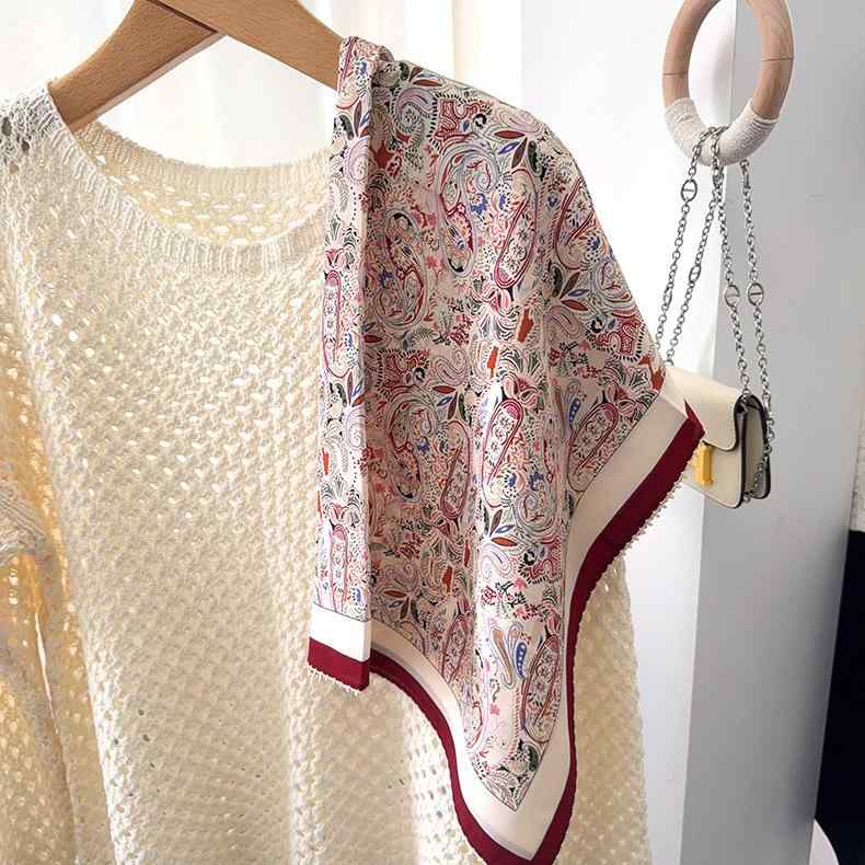 スカーフ レディース 接触冷感 シルク100% クレープ織り 春色レッド ペイズリー柄 花柄 エレガント お..