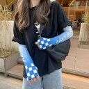 アームカバー メンズ レディース 接触冷感 UVカット 日焼け防止 グラデーション 韓国風 市松模様 ロゴ サイクリング アウトドア スポーツ(x2)
