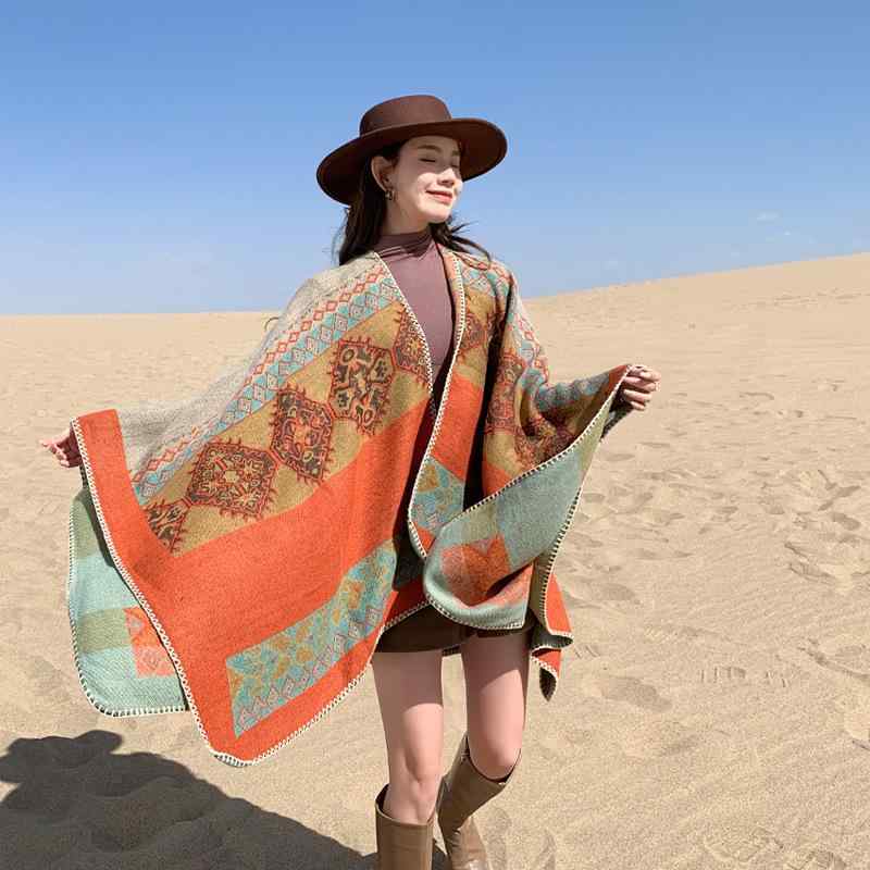ショール レディース 春秋冬 快適 通気性 防寒 あったか 大判 レトロ エスニック柄 カシミヤタッチ ポンチョ ケープ 羽織り 多用途 旅行 アウトドア お洒落
