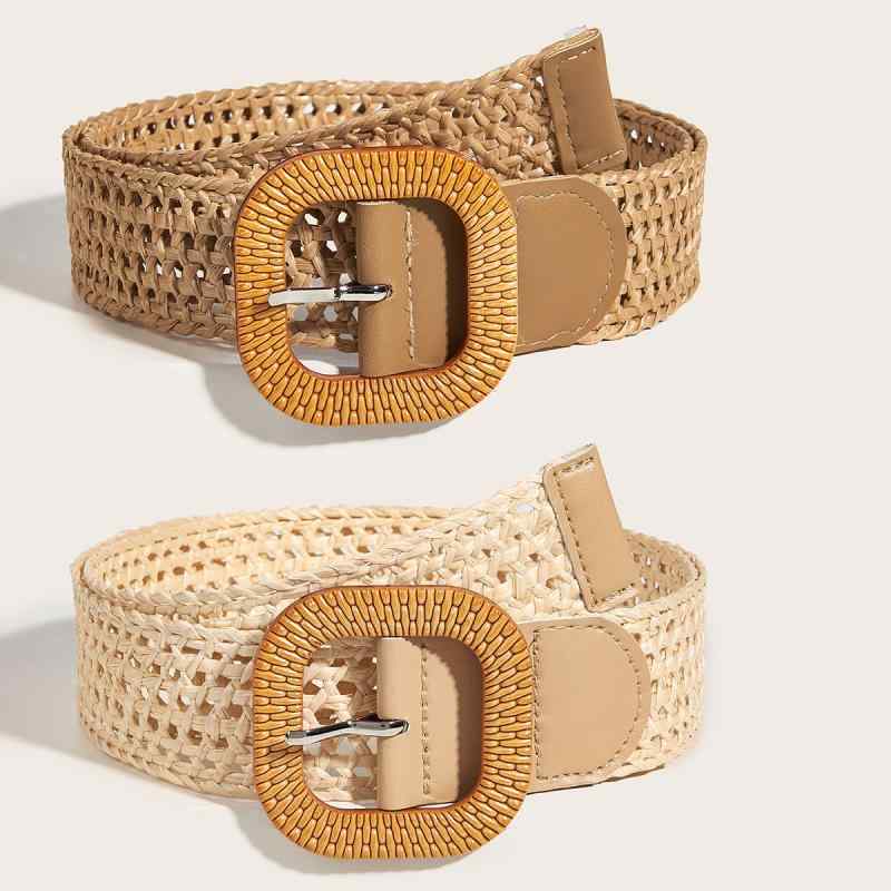 ベルト レディース 樹脂ピンバックル 透かし編み PPグラス素材 ボヘミアン エスニック レトロ カジュアル 春夏 オフホワイト ブラウン 105cm対応 ウエストマーク