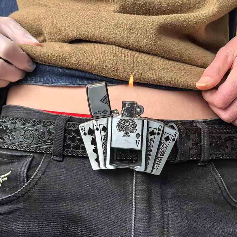 ベルト メンズ 男性用 本革 レザー オイルライター一体型 多機能 パンクスタイル 通勤 ビジネス カジュ..