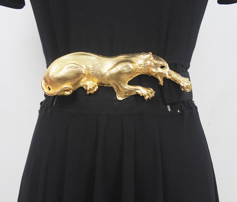 ベルト レディース 牛革 オリジナルデザイン 精巧なヒョウモチーフ彫刻 アンティーク調 重厚感 繊細 ワイルド ブラック ファッション小..