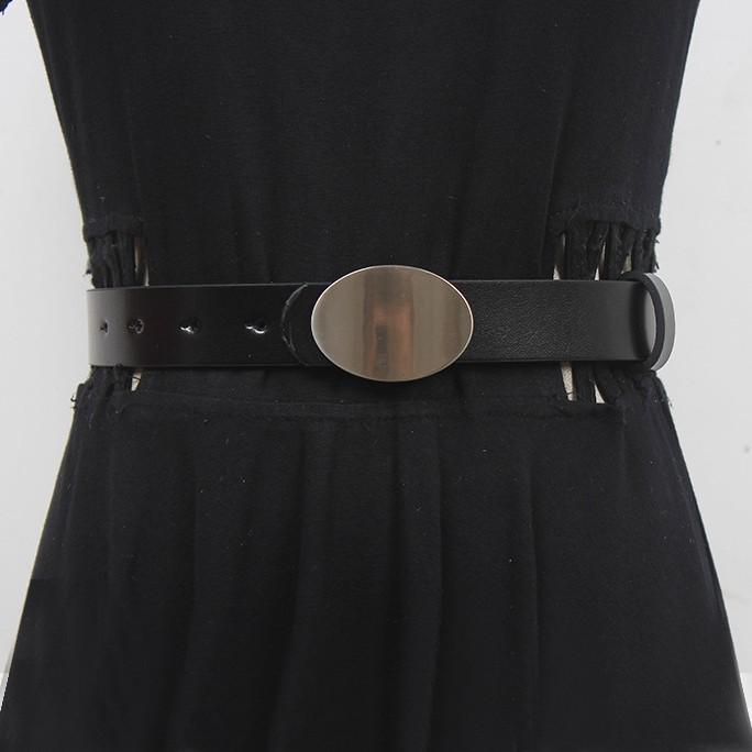 ベルト メンズ 本革 二層牛革 ブラック 楕円形 シルバー ブラッシュド加工 合金 ピンバックル トレンド..