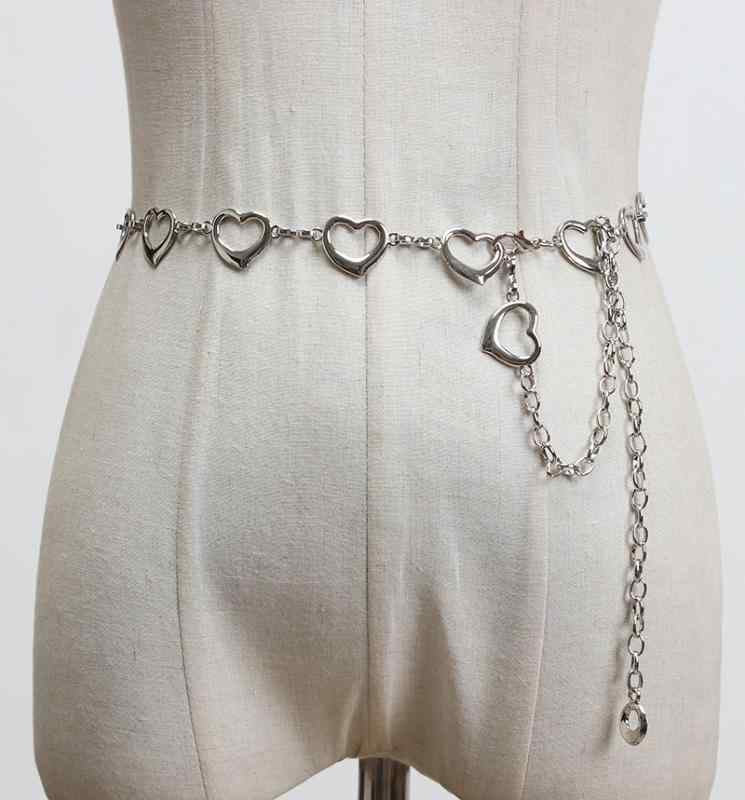 ウエストチェーン レディース 細ベルト 女性用 金属製 シンプル 万能 欧米風 ビッグサークル ハートモチーフ ロングチェーン ワンピース コーデ アクセサリー