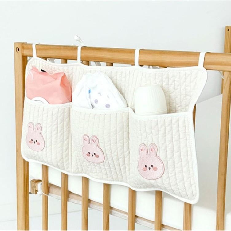 収納ポケット ベビー ベビーベッド ベビーカー用 吊り下げ収納 刺繍入り 韓国風 多機能 コットン素材 ..