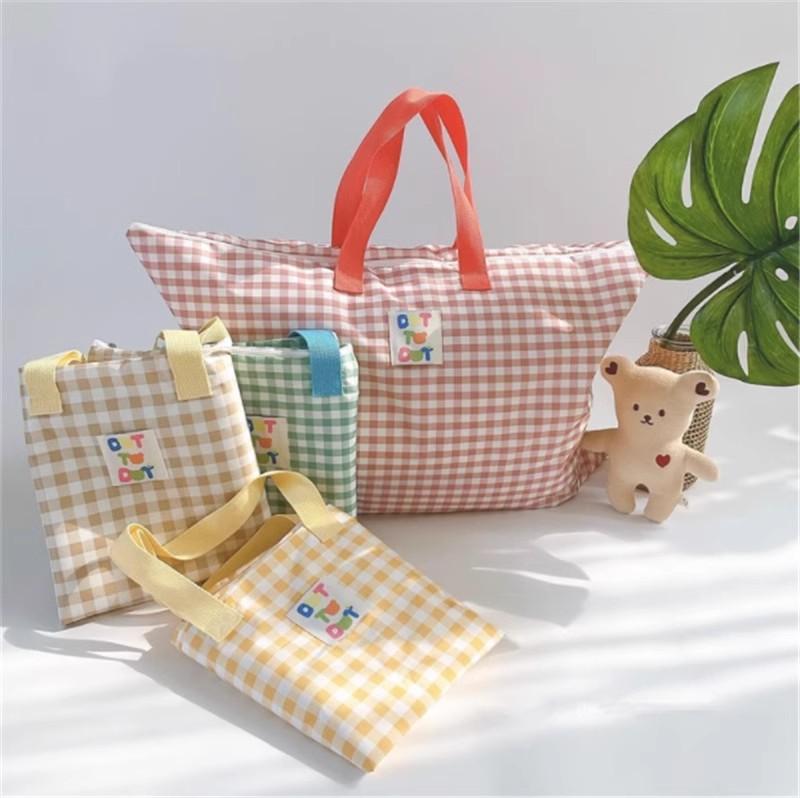 収納袋 子供用 インスタ風 チェック柄 大容量 幼稚園 布団収納 掛け布団 毛布 引越し 荷物整理 手提げ ..