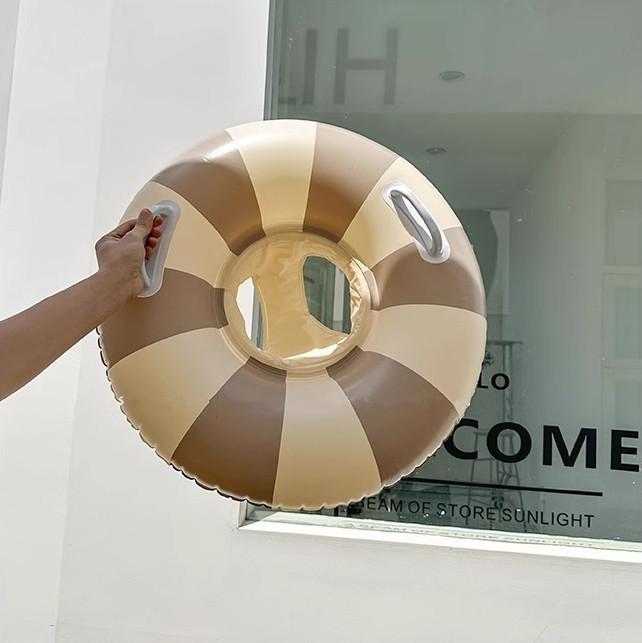 浮き輪 キッズ 子供用 赤ちゃん ベビー ストライプ柄 カラフル かわいい クマ 厚手 PVC素材 ハンドル付き 取っ手 シート付き プール 海水浴 水遊び インフレータブル