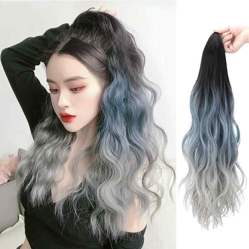 ポニーテールウィッグ レディース バンスクリップ式 グラデーション 波ウェーブ パーマ風 ナチュラル 耐熱 装着簡単 ボリュームアップ ハイポニーテール イメチェン 普段使い