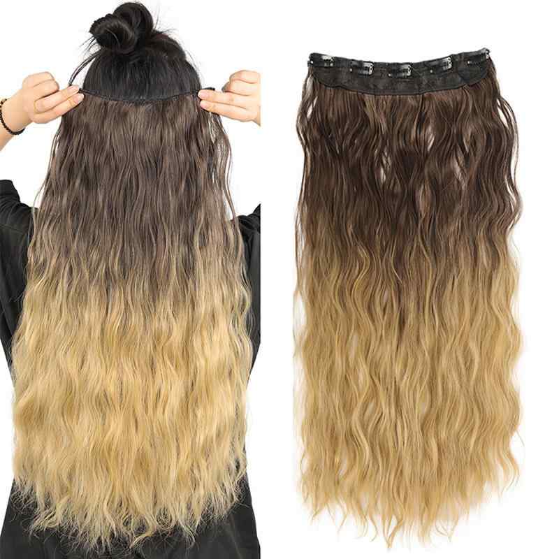エクステ 5クリップ シームレス ウェーブ ヘアピース 部分ウィッグ ワンタッチ 付け毛 簡単装着 自然な..