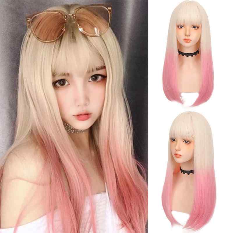 ウィッグ レディース 女性用 フルウィッグ 高品質人工毛 耐熱 ロング ストレート ヘアー 前髪あり 淡い..