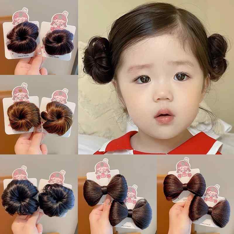ヘアアクセサリー キッズ 女の子 女児 ウィッグ 付け毛 お団子ヘア リボン 花モチーフ かわいい 古風 ..