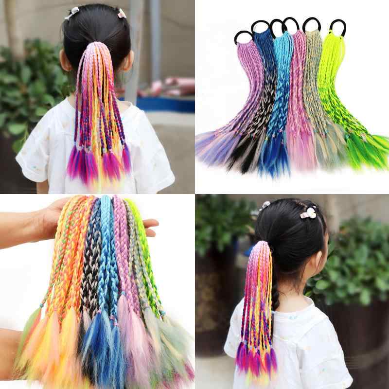 ヘアアクセサリー キッズ 女の子 三つ編み ポニーテール ブレイズ 耐熱ファイバー 手編み 舞台 衣装 発表会 ダンス イベント カラフル 小顔効果 耳に優しい ずれにくい 髪飾り