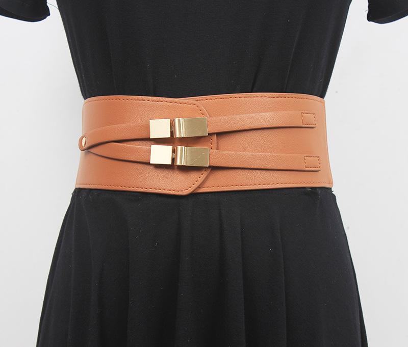 ウエストベルト レディース レトロ 伸縮性 ストレッチ レザー 幅広 秋冬 ワンピース用 ドレス ウエストマーク コルセットベルト フレンチスタイル