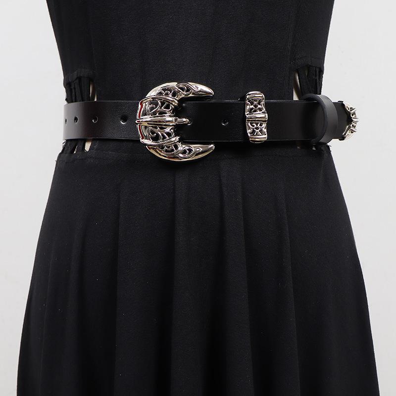 ベルト レディース 本革 牛革 ピンバックル 合金バックル シルバーカラー おしゃれ ファッション レト..