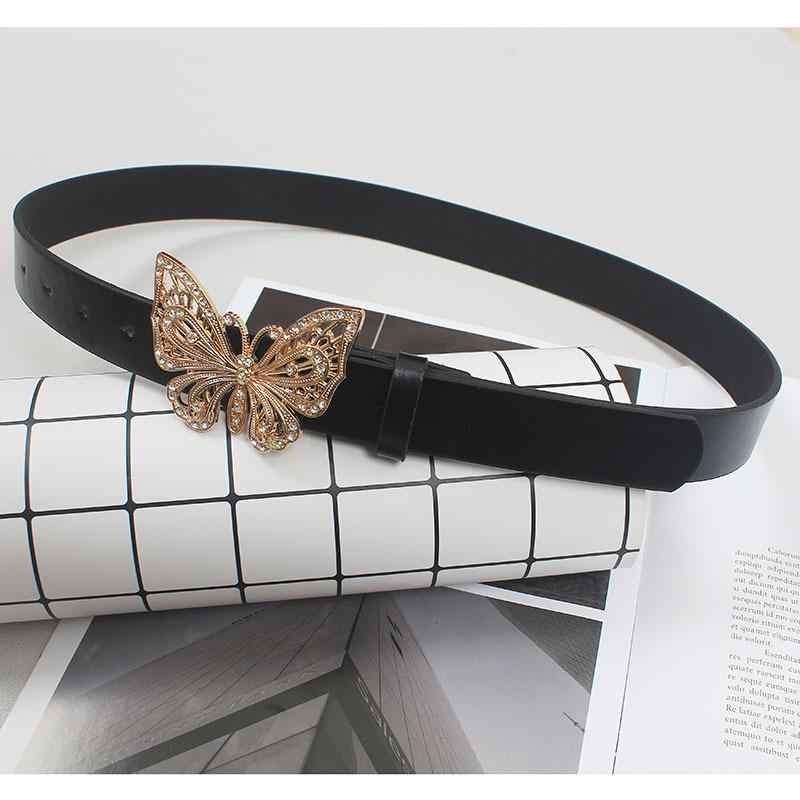ベルト レディース レトロ 透かし彫り バタフライ ラインストーン 装飾 フェイクレザー 合金ピンバック..