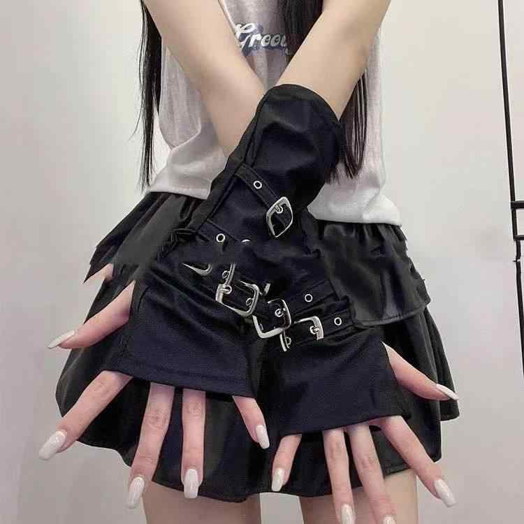 フィンガーレスグローブ レディース スマホ対応 UVカット 接触冷感 Y2K サブカル パンク ゴシック メタ..