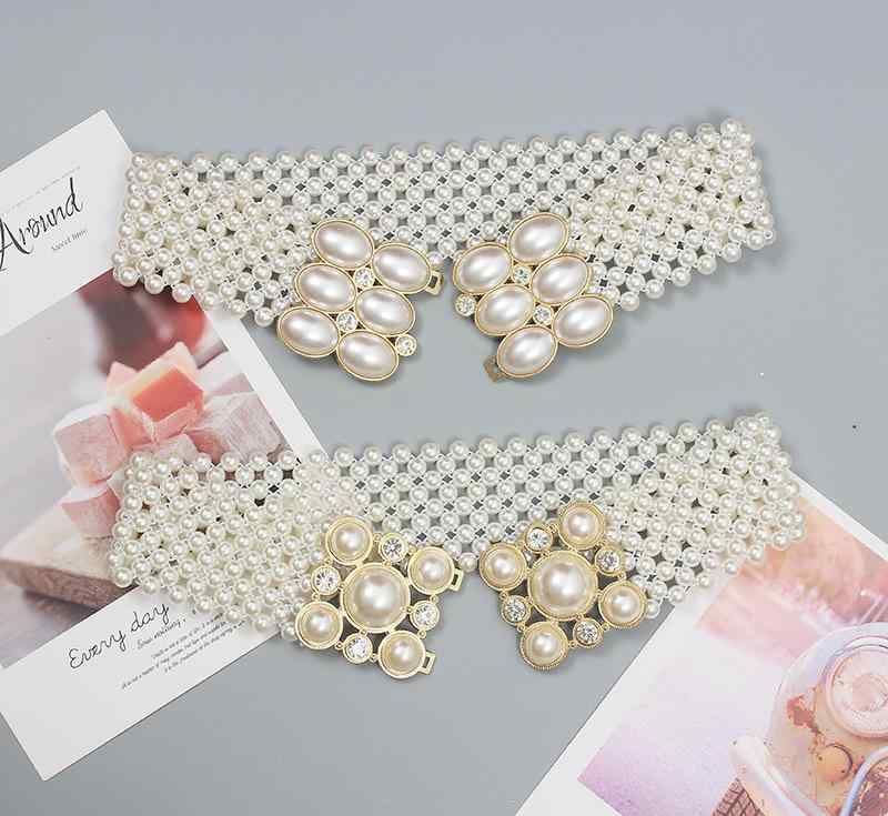 ベルト レディース パール ラインストーン 幅広 ウエストマーク 伸縮性 ワンピース ドレス スカート シ..