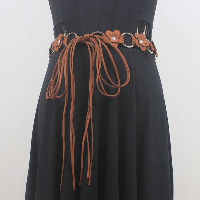 ベルト レディース スタッズ フラワー チェーンベルト ウエストマーク フリンジ 高級感 ワンピース ド..