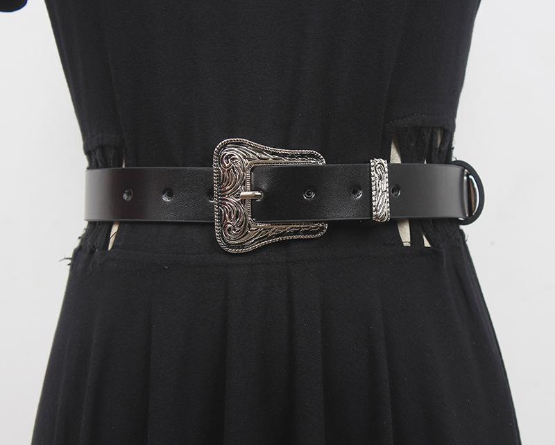 ベルト 男女兼用 本革 牛革 細身 ピンバックル ブラック レトロ ヴィンテージ カジュアル 万能 トレン..