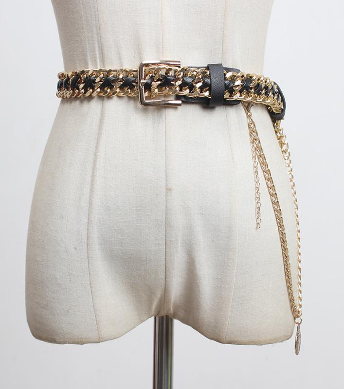 ベルト レディース 編み込み チェーン 細め 飾り ウエストベルト ワンピース ドレス スカート スーツ ..