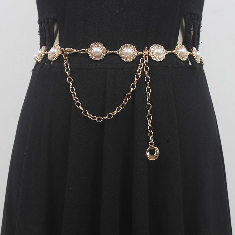 ベルト レディース パール メタル 細ベルト ウエストマーク シンプル 万能 韓国ファッション シャツワ..