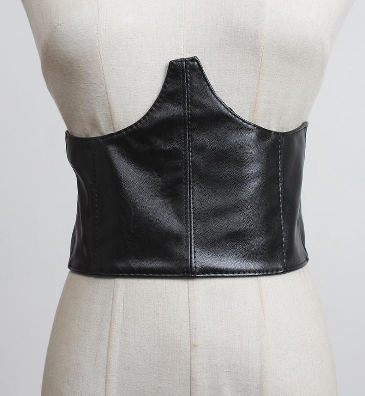 ウエストマークベルト レディース フェイクレザー 胸元サポート ウエストシェイプ レースアップ コルセット ワイド コート アウター用 おしゃれ 着回し