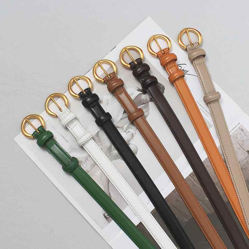 ベルト レディース 牛革 本革 細身 細ベルト ピンバックル 合金バックル おしゃれ シンプル 上品 高見え 万能 着回し 通勤 オフィス カジュアル デニムパンツ スラックス ワンピース スカート ブラウン ブラック キャラメル ダークブラウン