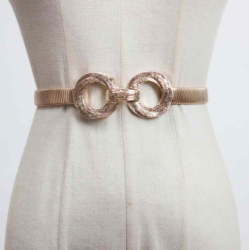ウエストチェーン レディース ゴムベルト 金属製 伸縮性 幅広 ゴールド シルバー ドレス ワンピース コ..