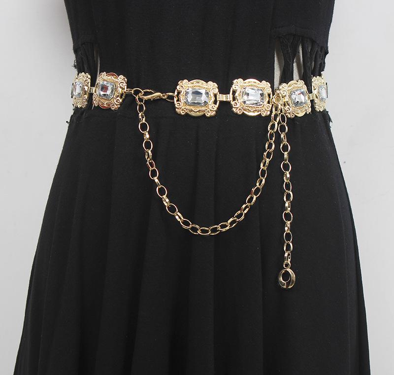 ウエストチェーン レディース おしゃれ ファッション ラインストーン クリスタル メタル 装飾ベルト オールシーズン 着回し ワンピース ドレス用 チェーン シルバー ゴールド ローズゴールド