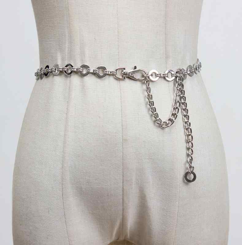 腰チェーン レディース 欧米風 おしゃれ 金属製 合金素材 丸型バックル 上品 個性的 存在感 万能 着回し ワンピース ブラウス シャツ ドレス カジュアル きれいめ 通勤 パーティー ゴールド シルバー
