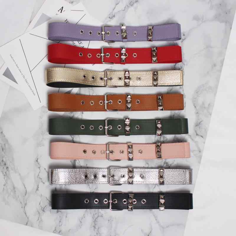 ベルト レディース パンク風 トレンド ファッション Oリング 金属装飾 PUレザー ジーンズ デニムパンツ カジュアルスタイル ウエストマーク 個性的 ブラック