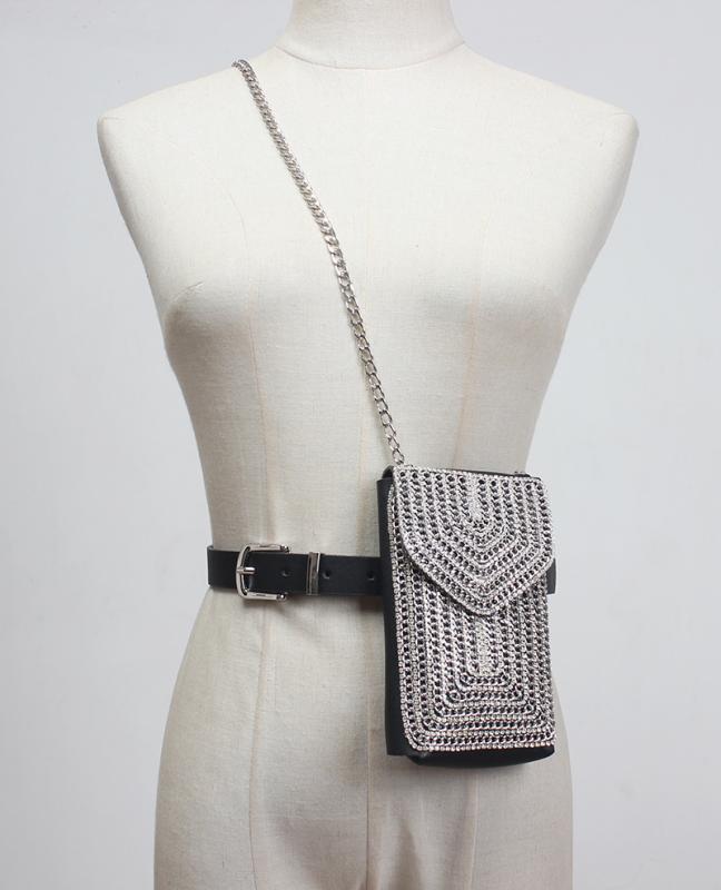 ウエストバッグ レディース ラインストーン付き 装飾ベルト 取り外し可能 ミニポーチ スマホ収納 ミニ..