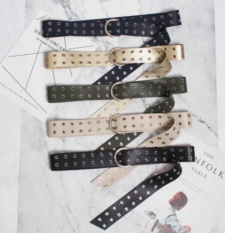 ベルト レディース 春夏 ワイド ウエストベルト ダブルバックル ハトメ スタッズ フェイクレザー カジ..