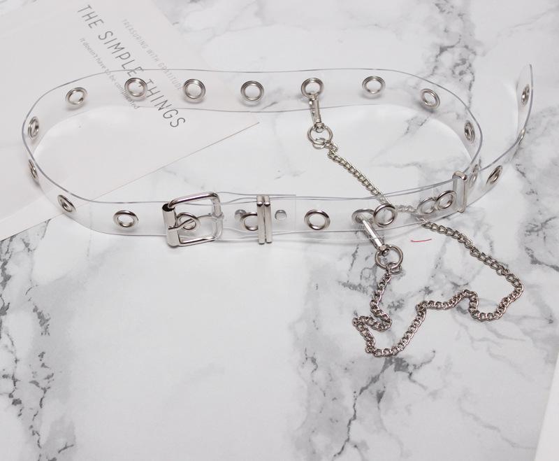 ベルト レディース 透明 クリア チェーン パンクスタイル 韓国系ストリート 個性派 学生 フェイクレザ..