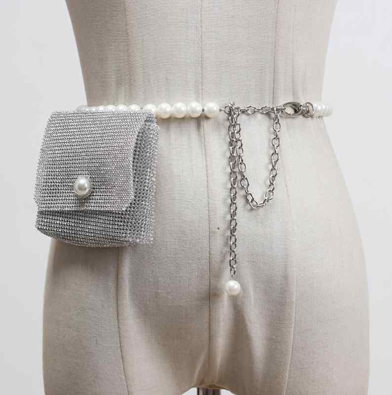 ウエストポーチ レディース パンク風 ラインストーン チェーン装飾 ベルト付き ミニバッグ 韓国ファッション おしゃれ お出かけ コンパクト スマホ収納 PUレザー