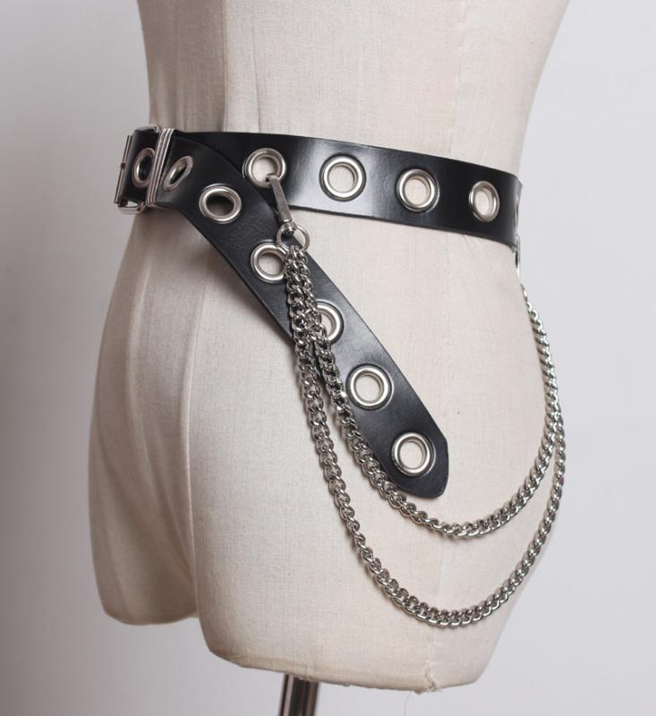 ベルト レディース 本革 レザー 二層牛革 メタルチェーン ピンバックル ウエストマーク ワンピース ドレス用 エレガント 上品 オシャレ..