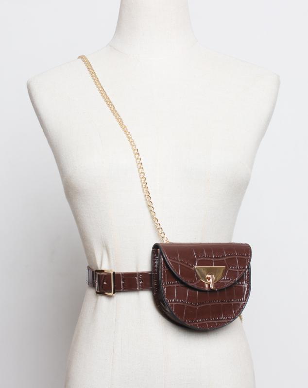 ショルダーバッグ レディース クロコ型押し 半月型 サドルバッグ フェイクレザー チェーンストラップ ..