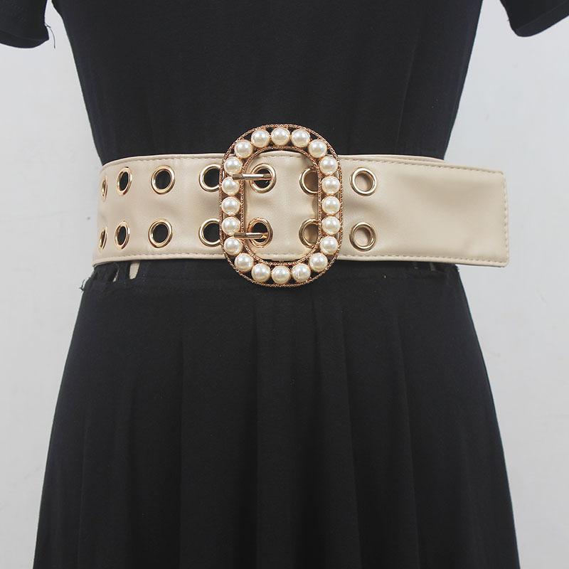 ベルト レディース 韓国ファッション ラインストーン パール ストレッチ 伸縮性 幅広 ウエストマーク ..