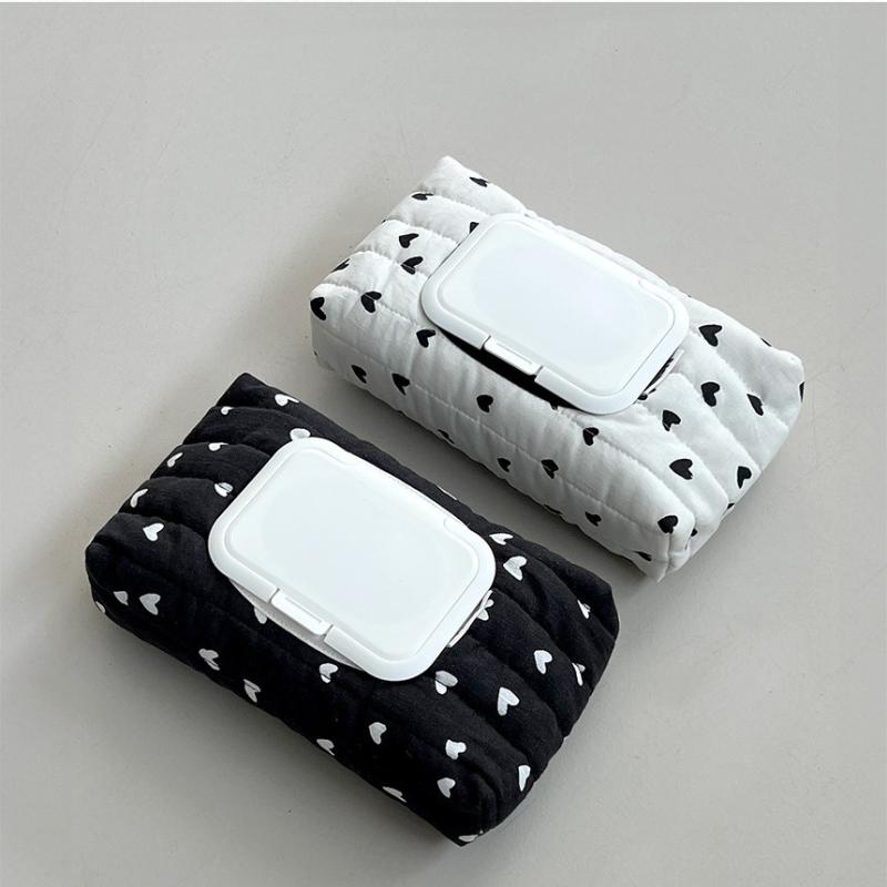 ティッシュケース フタ付き 詰め替え式 ウェットティッシュ兼用 韓国風 ハート柄 キルティング コットン インテリア雑貨 リビング 車載 おしゃれ かわいい