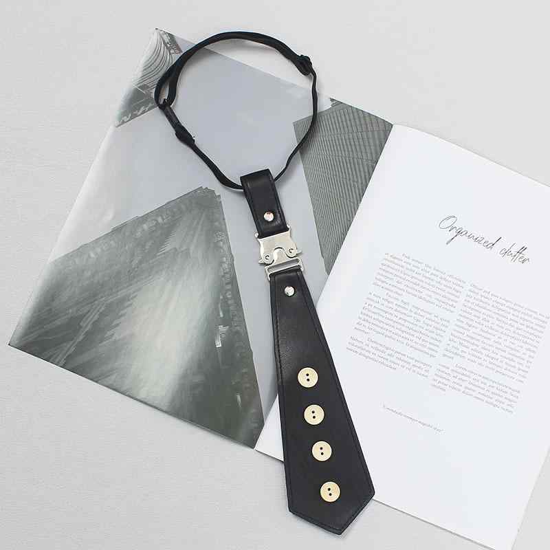 ネクタイ メンズ レディース オリジナル ロゴ入り 高級感 レザー メタル バックル ブラック 幾何学模様 ビジネス フォーマル カジュアル オフィス 通勤 おしゃれ 上品