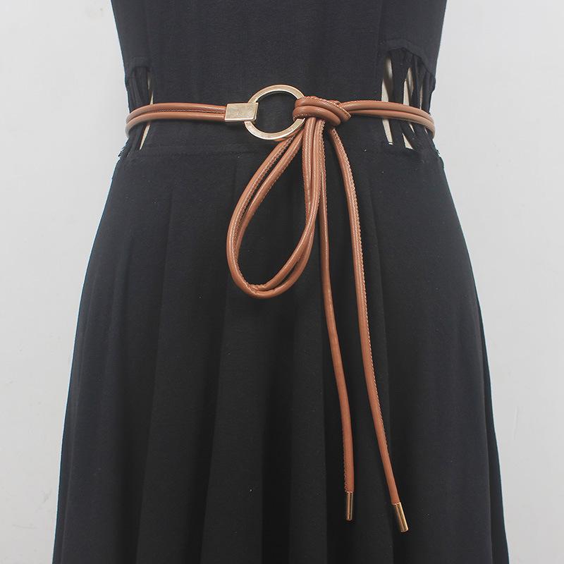 ベルト レディース 女性用 細ベルト ウエストマーク ソフト フェイクレザー 革紐 ブラック 黒 キャメル..