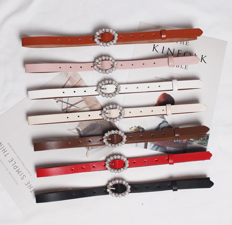 ベルト レディース パールバックル 合皮 欧米風 おしゃれ かわいい スカート デニムパンツ ファッション小物 ウエストマーク 女性用(x2)