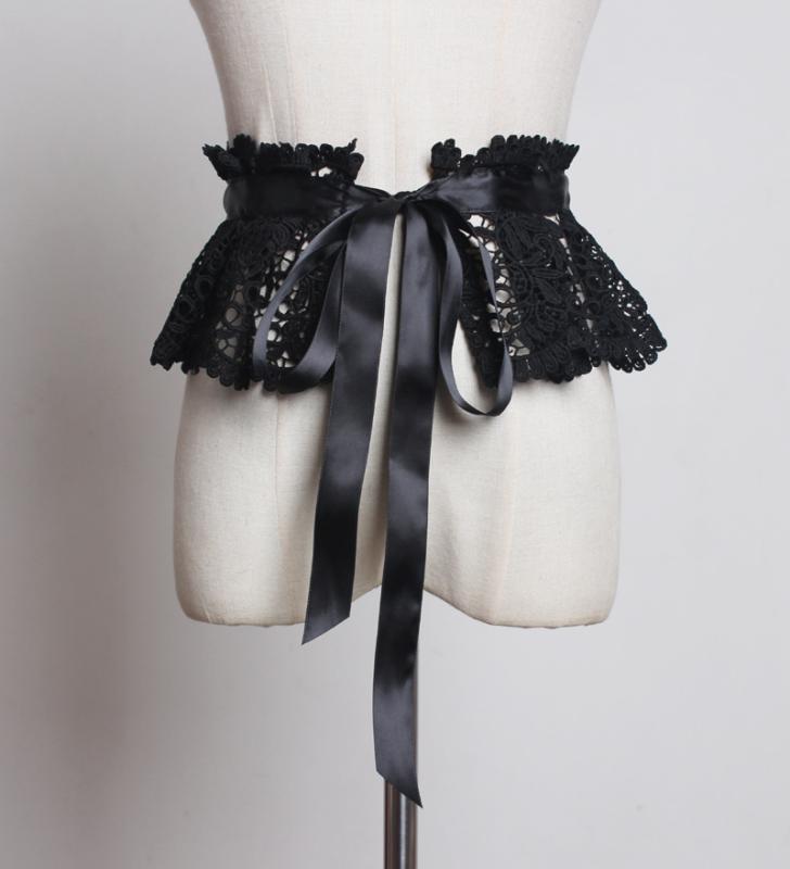 サッシュベルト レディース 幅広 レースアップ レース飾り ミニスカート風 リボン 黒 白 ワンピース ド..