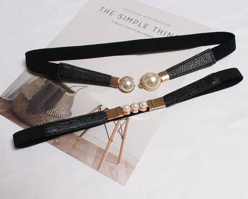 ワンピース ドレス レディース レトロ パール フェイクレザー 細ベルト 伸縮性 ウエストマーク 上品 エレガント 万能 黒 春夏