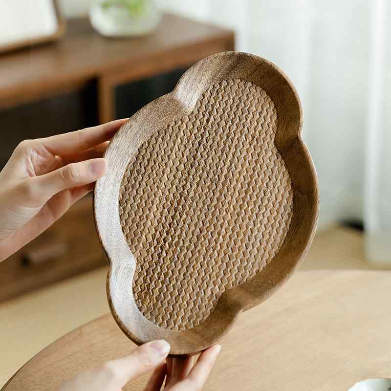 楽天モズラボトレイ ウォールナット 木製 多機能 モダン シンプル スタイリッシュ おしゃれ 家庭用 来客用 茶器 カップ お茶 フルーツ 菓子 スナック 水切り ダイニング リビング カフェ ナチュラル（x2）