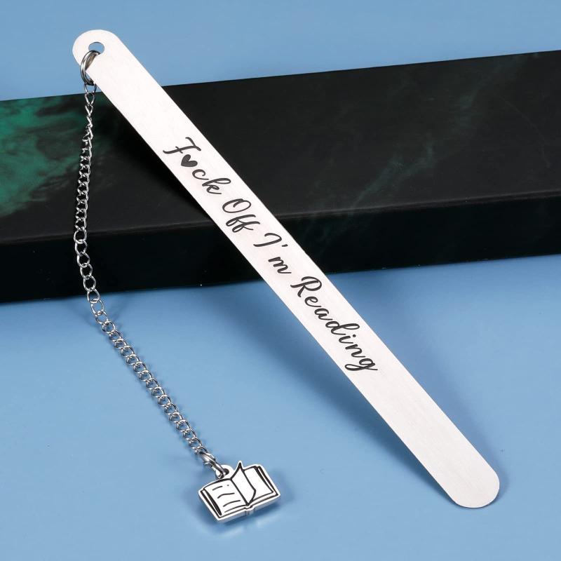 ブックマーク ステンレス製 レーザー刻印 薄型 スリム 丸角 シルバー フリンジ付き 高級感 ユーモラス おしゃれ 大人向け 読書アイテム ギフト(x2)