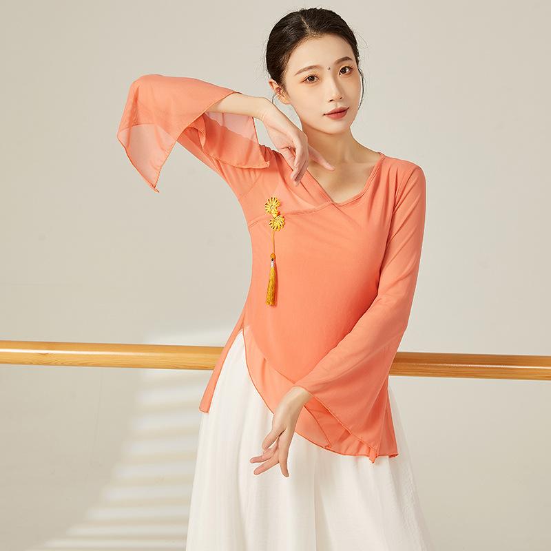 ダンス トップス レディース クラシックダンス シアーブラウス 軽やか素材 発表会 舞台衣装 レッスン着 中華風 エレガント フェアリー