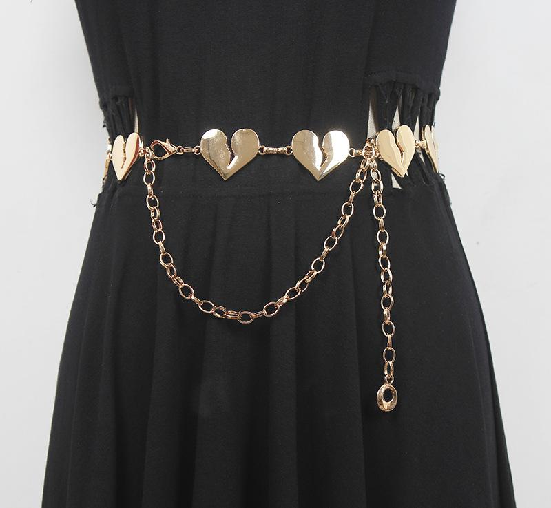 チェーンベルト レディース ハートモチーフ パンクスタイル メタル ゴールド シルバー 万能 トレンドライク インスタ映え カジュアル スラックス デニム パンツ コーデ アクセント