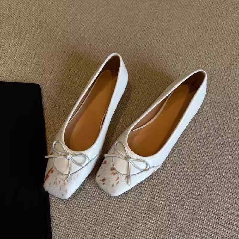 靴 パンプス レディース 履きやすい スリッポン デイリーユース フレンチスタイル マリージェーン フラットシューズ かわいい ヒョウ柄 リボン スクエアトゥ 浅履き(4)
