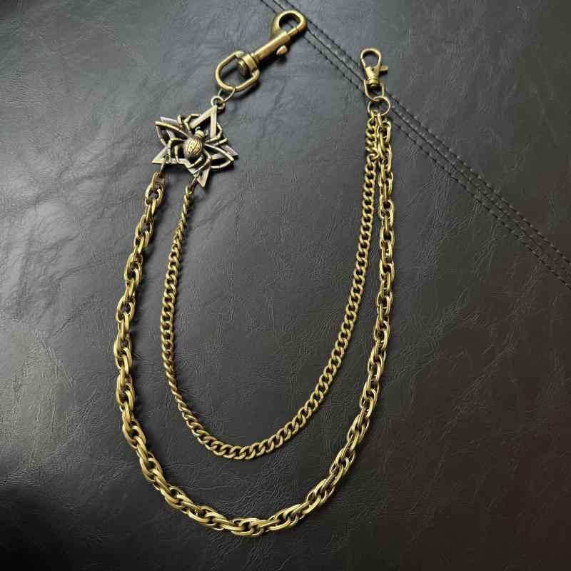 パンツチェーン メンズ ヒップホップ パンク スパイダー柄 ダブルレイヤー アンティークブロンズ ヴィンテージ レトロ カジュアル 多用途 ウォレットチェーン ウエストチェーン 金属製 電気メッキ